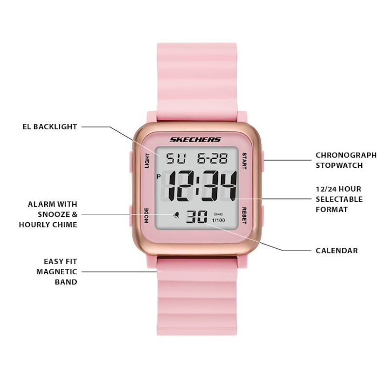 Main Image 4 of Skechers Beckworth Ladies' Digital Dial Pink Textured Silicone Strap Watch