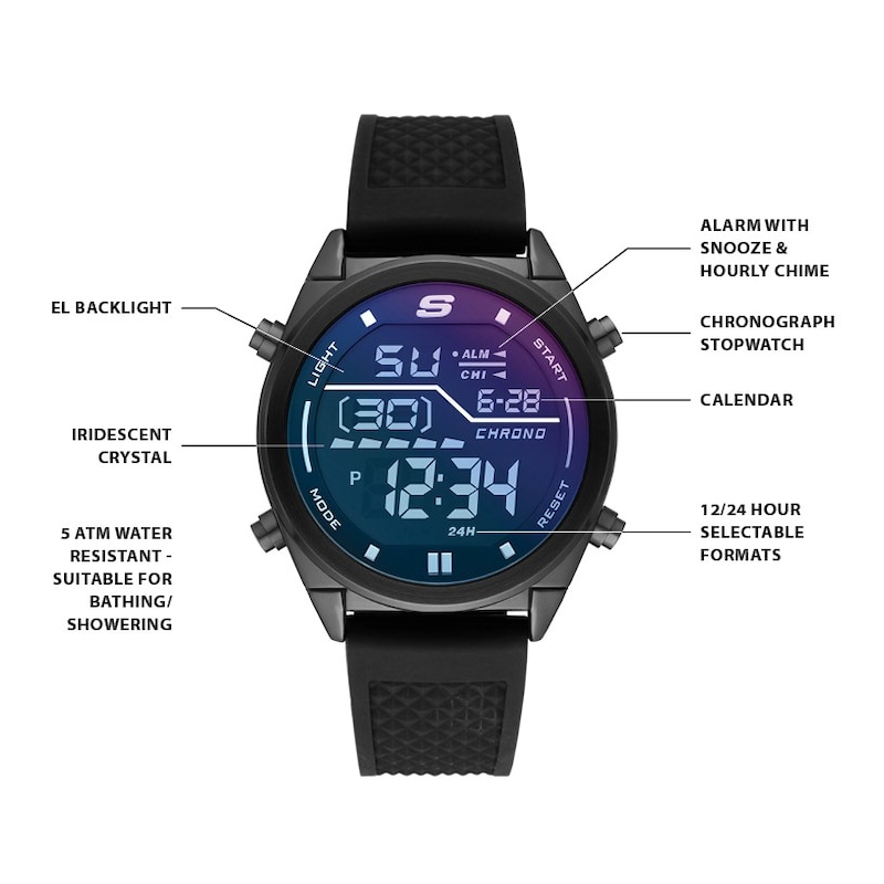 Main Image 4 of Skechers Kentwood Men's Digital Dial Black Silicone Strap Watch