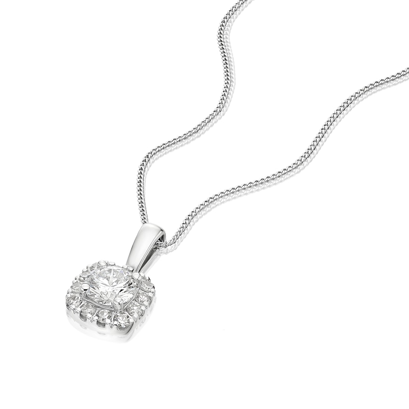 Main Image 2 of 9ct White Gold 0.25ct Lab Grown Diamond Cushion Halo Pendant Necklace