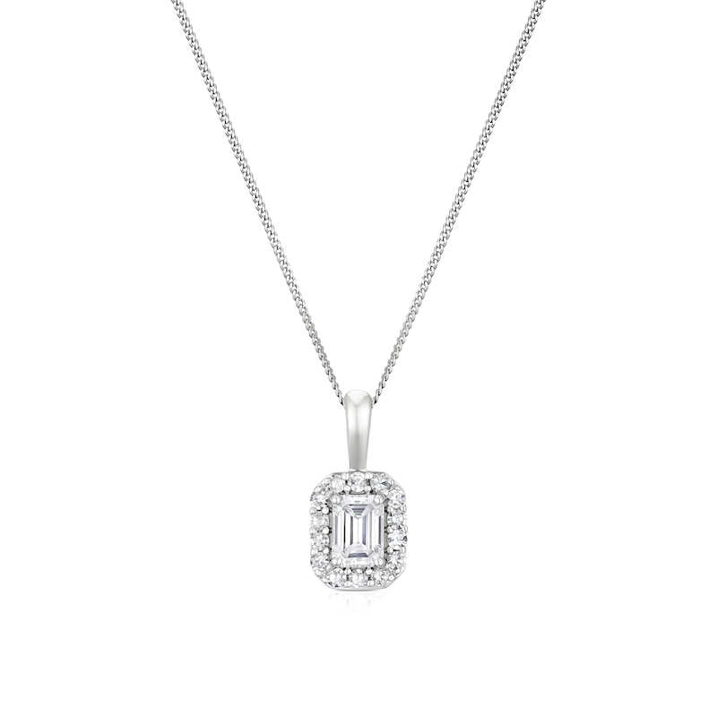 Main Image 1 of 9ct White Gold 0.30ct Lab Grown Diamond Emerald Pendant Necklace