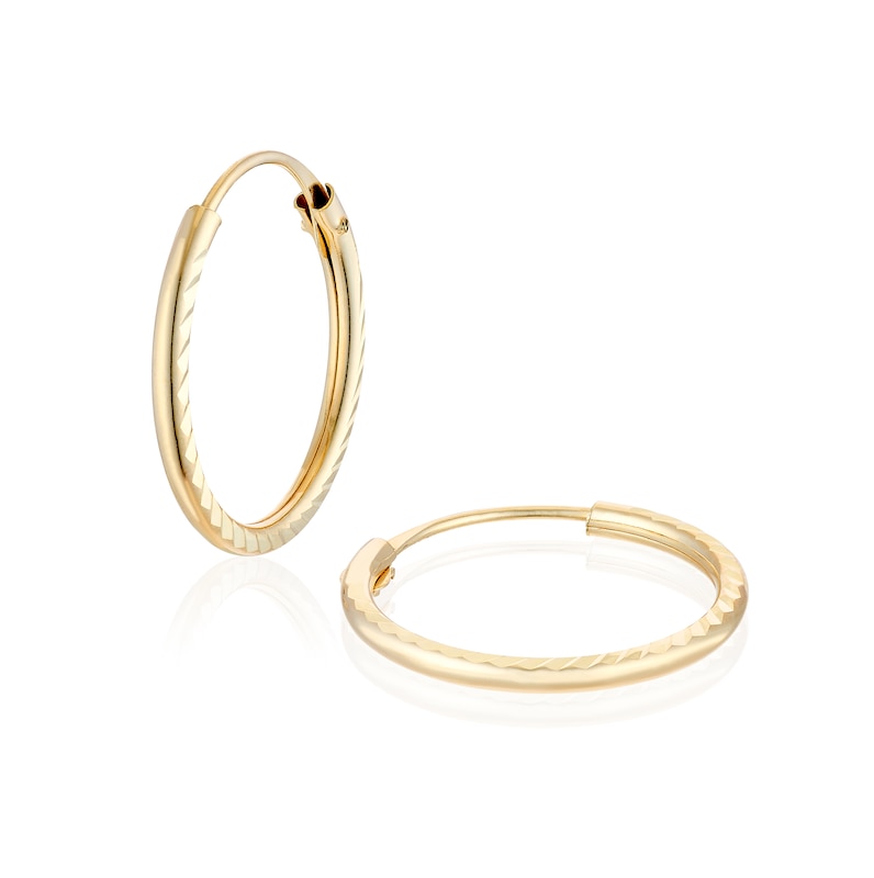 Main Image 1 of 9ct Yellow Gold Diamond Cut 13mm Sleeper Hoop Earrings