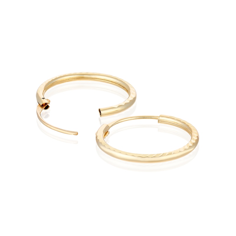 Main Image 2 of 9ct Yellow Gold Diamond Cut 13mm Sleeper Hoop Earrings