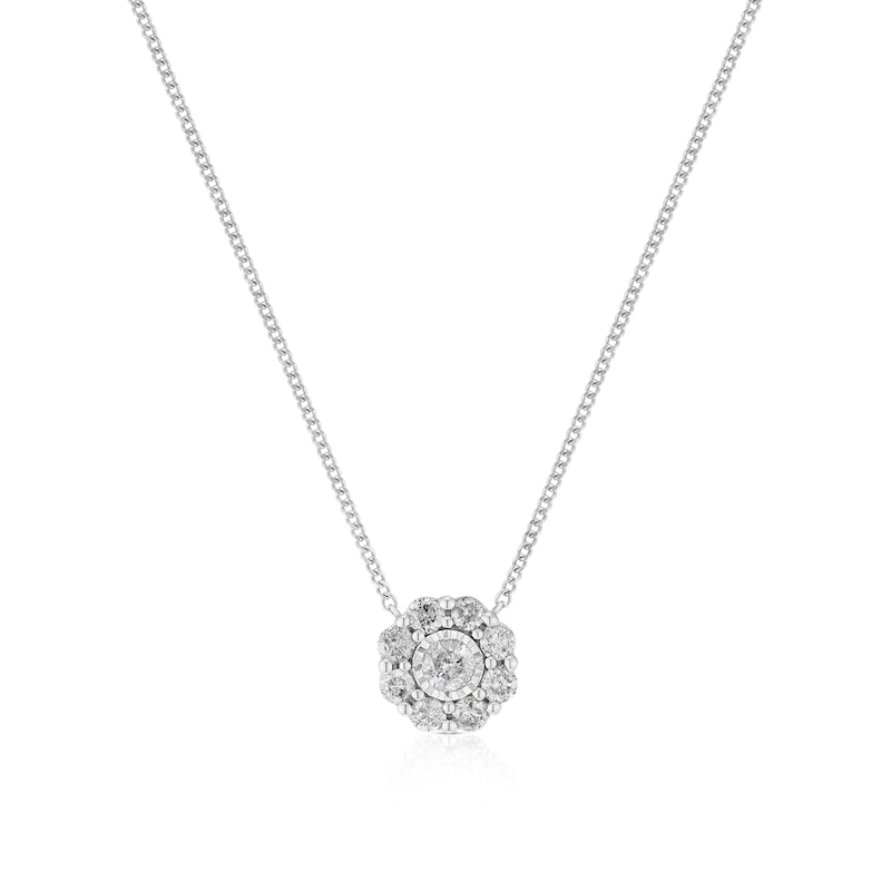 Main Image 1 of 9ct White Gold 0.25ct Diamond Daisy Cluster Pendant Necklace