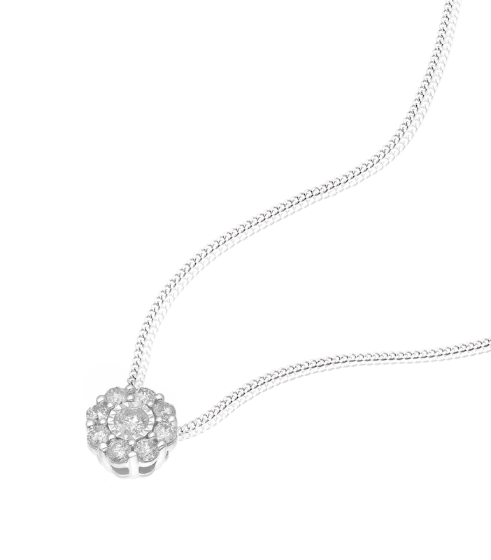 Main Image 2 of 9ct White Gold 0.25ct Diamond Daisy Cluster Pendant Necklace