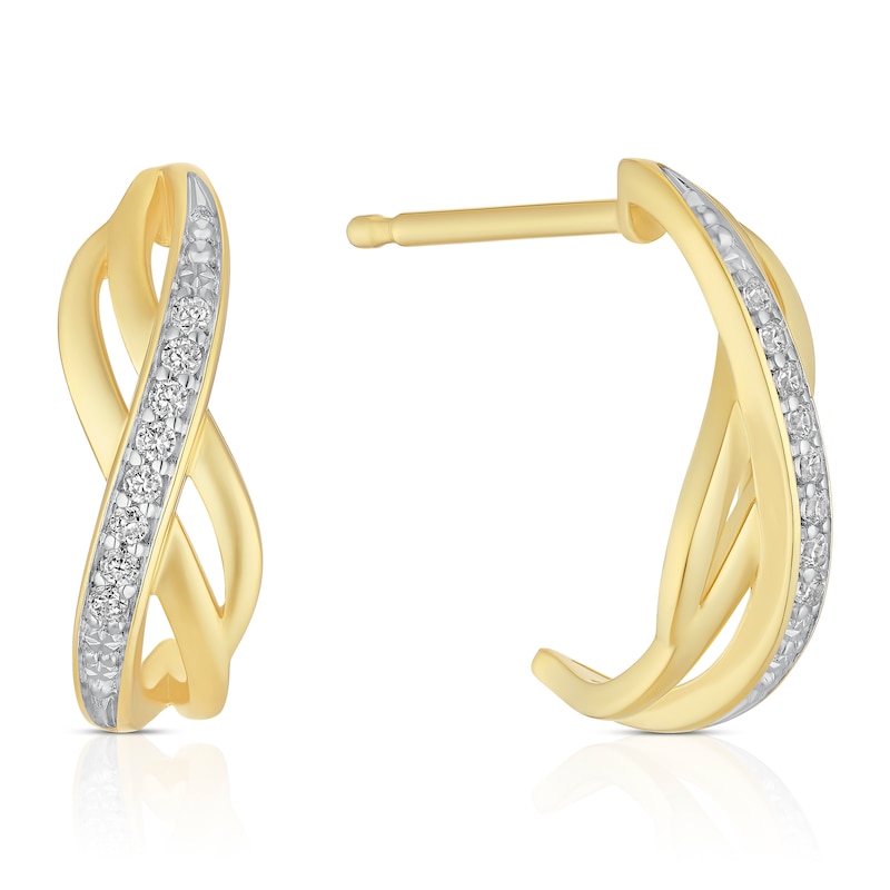 Main Image 1 of 18ct Yellow Gold Cubic Zirconia Twist Half Hoop Earrings