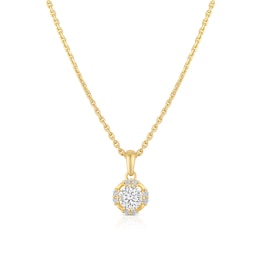 18ct Yellow Gold Round Cubic Zirconia Pendant 17.5&quot; Necklace