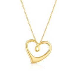 18ct Yellow Gold Open Heart Cubic Zirconia Pendant 17.5&quot; Necklace