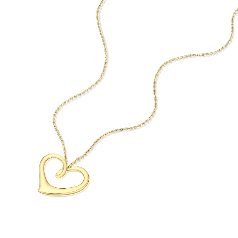 Main Image 2 of 18ct Yellow Gold Open Heart Cubic Zirconia Pendant 17.5&quot; Necklace