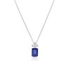 Thumbnail Image 1 of Sterling Silver Platinum Plated Blue Emerald Cut Cubic Zirconia Pendant 16+2&quot; Necklace