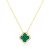 Thumbnail Image 1 of Sterling Silver Gold Plated Clover Malachite & CZ Pendant 16.5+1&quot; Necklace