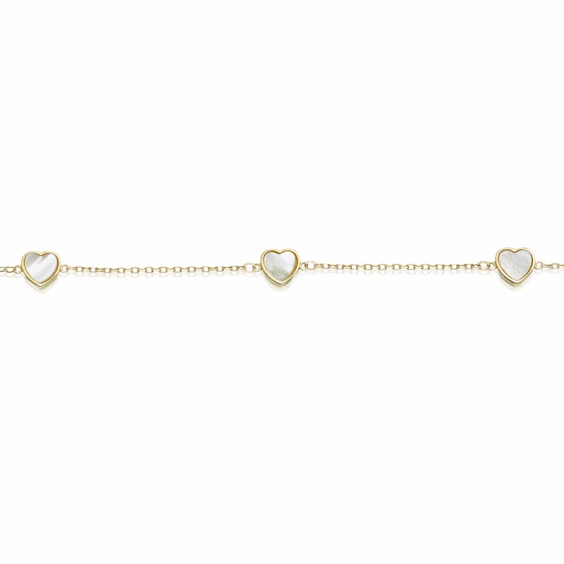 Main Image 2 of 9ct Yellow Gold Mother Of Pearl Heart Station 7.5&quot; Bracelet