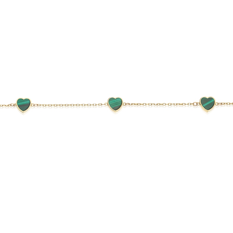 Main Image 2 of 9ct Yellow Gold Malachite Heart Station 7.5&quot; Bracelet