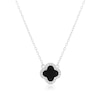 Thumbnail Image 1 of Sterling Silver Rhodium Plated Black Agate Clover & CZ Pendant 15.75+2&quot; Necklace