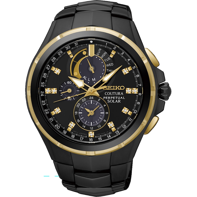 Main Image 1 of Seiko Men's Coutura Solar Chronograph Gold Feature Dial Black Bracelet Watch