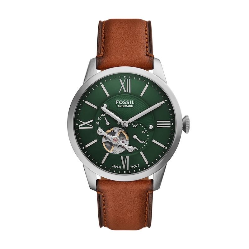 Main Image 1 of Fossil Men's Green Open Heart Dial Brown Leather Strap Watch