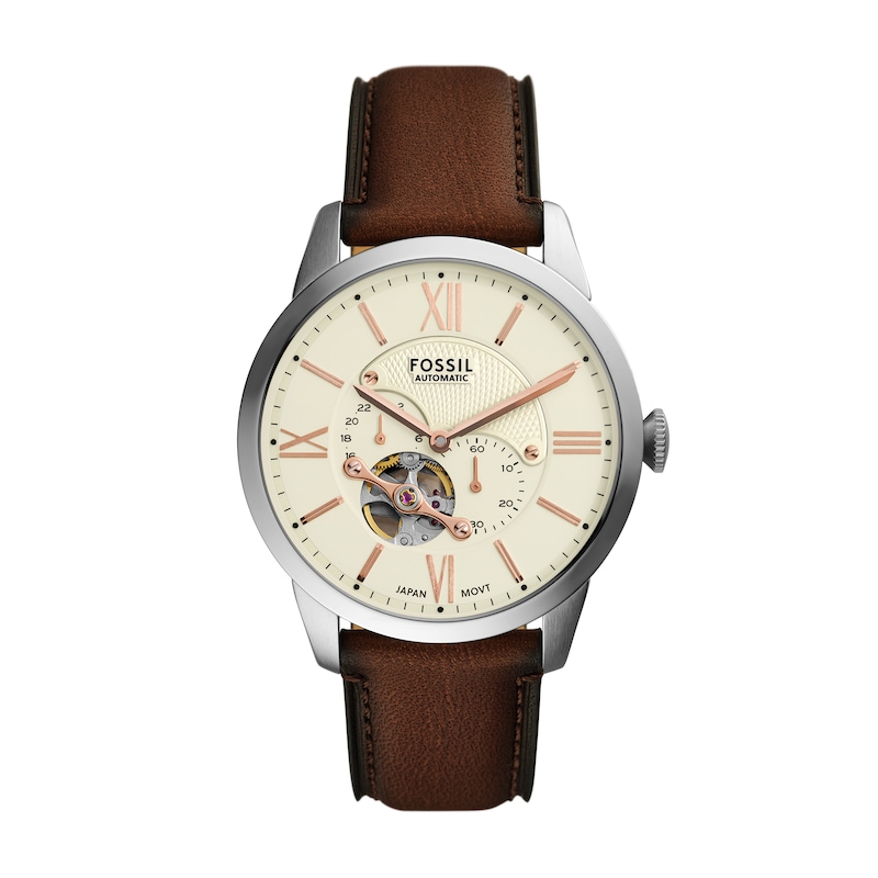 Main Image 1 of Fossil Men's Cream Open Heart Dial Brown Leather Strap Watch