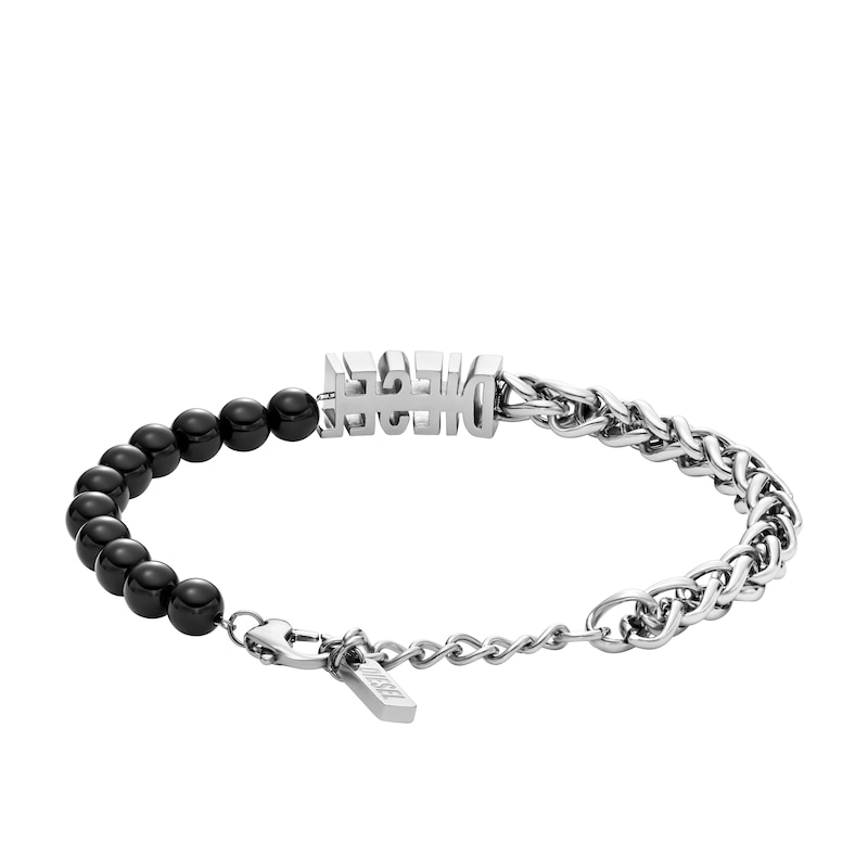 Main Image 2 of Diesel Men's Sterling Silver Bold Logo Beaded Bracelet