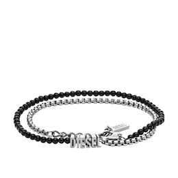 Diesel Men's Sterling Silver Bold Logo Double Strand Beaded Bracelet