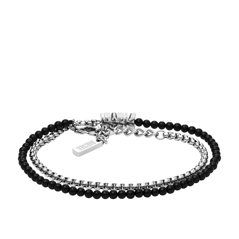 Main Image 2 of Diesel Men's Sterling Silver Bold Logo Double Strand Beaded Bracelet