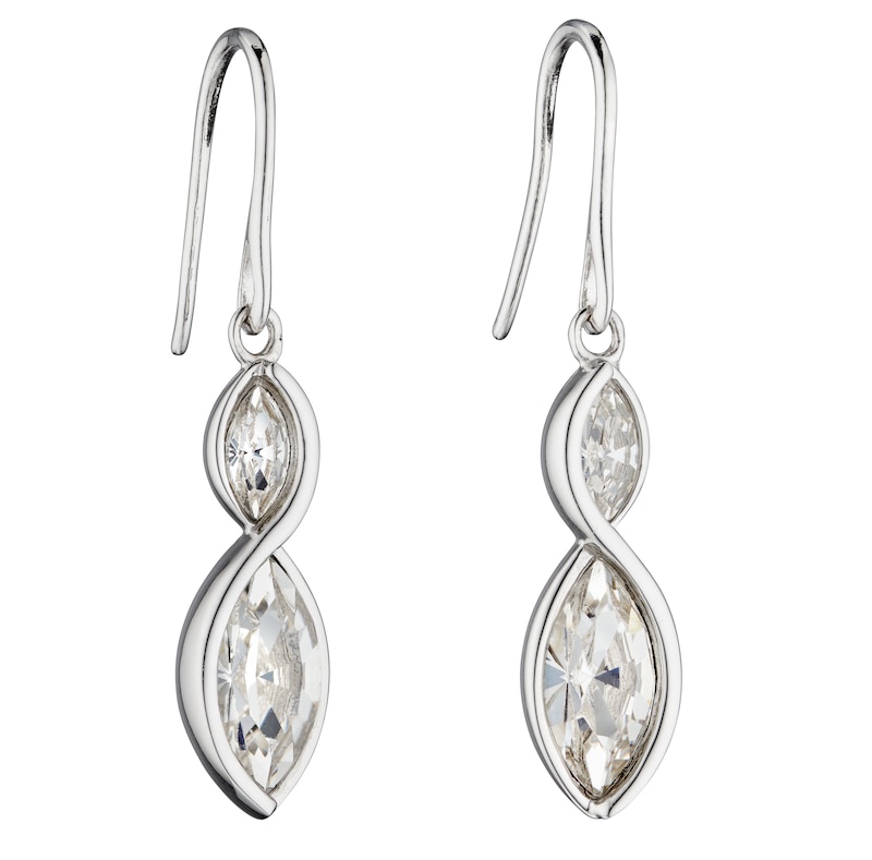 Main Image 1 of Sterling Silver Twist Navette Crystal Drop Earrings