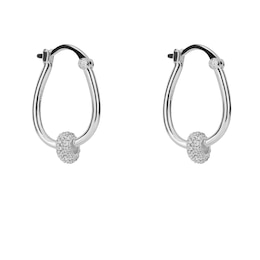 Sterling Silver Tubular Cubic Zirconia Doughnut Detail Hoop Earrings