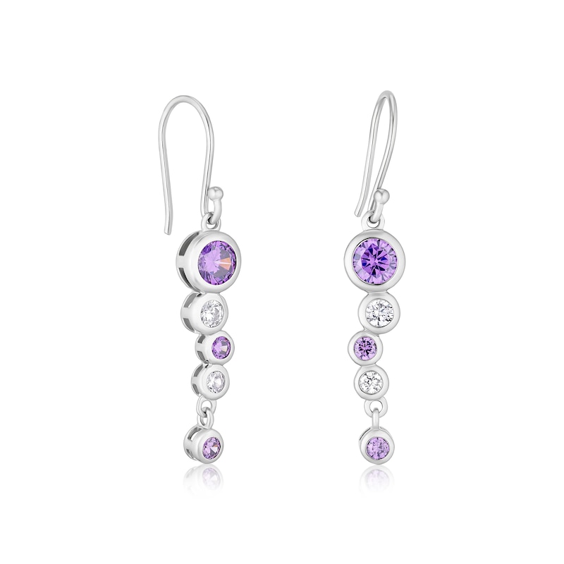 Main Image 1 of Sterling Silver Round Bezel Set Purple Cubic Zirconia Drop Earrings