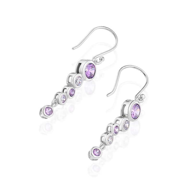 Main Image 2 of Sterling Silver Round Bezel Set Purple Cubic Zirconia Drop Earrings