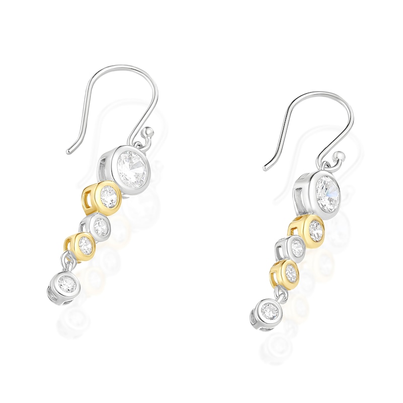 Main Image 2 of Sterling Silver & Gold Plate Round Bezel Set Cubic Zirconia Drop Earrings