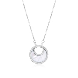 Sterling Silver Mother Of Pearl Moon & Cubic Zirconia Detail Pendant Necklace