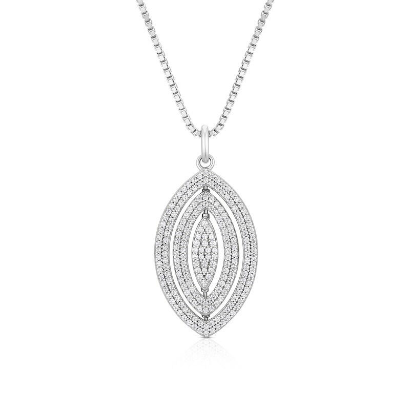 Main Image 1 of Sterling Silver Navette Cubic Zirconia Spinning Pendant Necklace