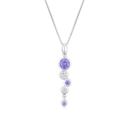 Sterling Silver Round Bezel Set Purple Cubic Zirconia Pendant Necklace