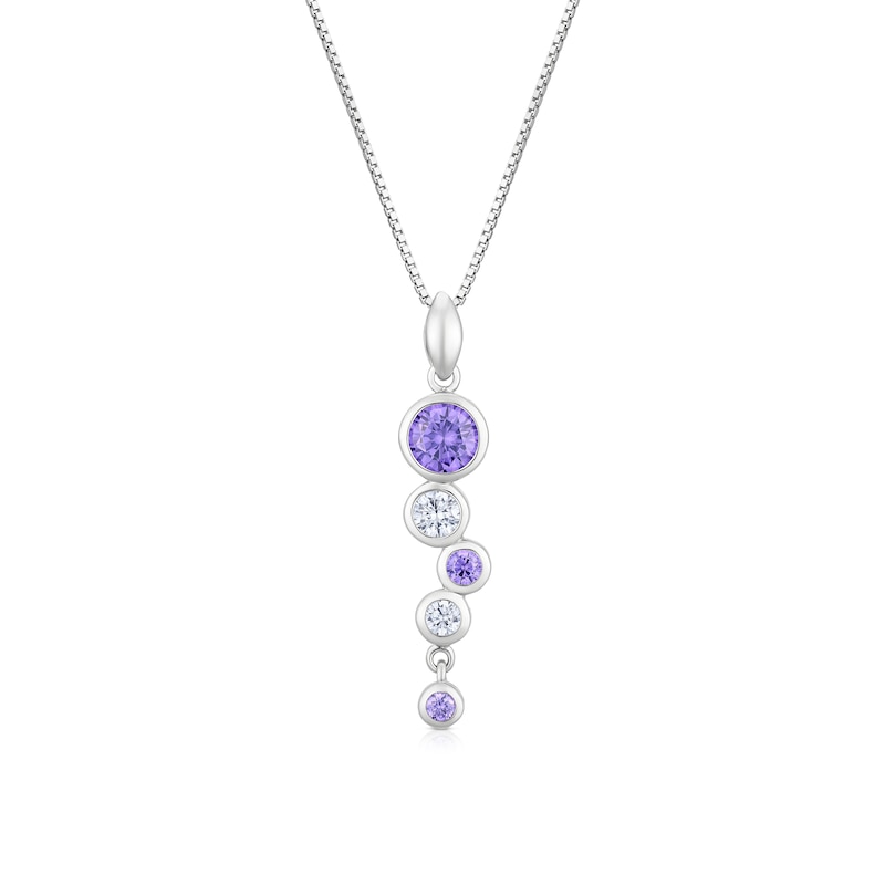 Main Image 1 of Sterling Silver Round Bezel Set Purple Cubic Zirconia Pendant Necklace