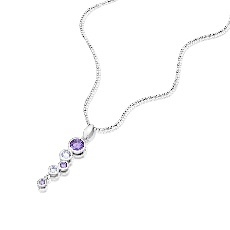 Main Image 2 of Sterling Silver Round Bezel Set Purple Cubic Zirconia Pendant Necklace