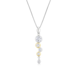 Sterling Silver & Gold Tone Round Bezel Set Cubic Zirconia Pendant Necklace