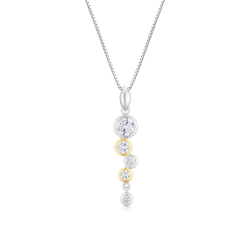 Main Image 1 of Sterling Silver & Gold Tone Round Bezel Set Cubic Zirconia Pendant Necklace