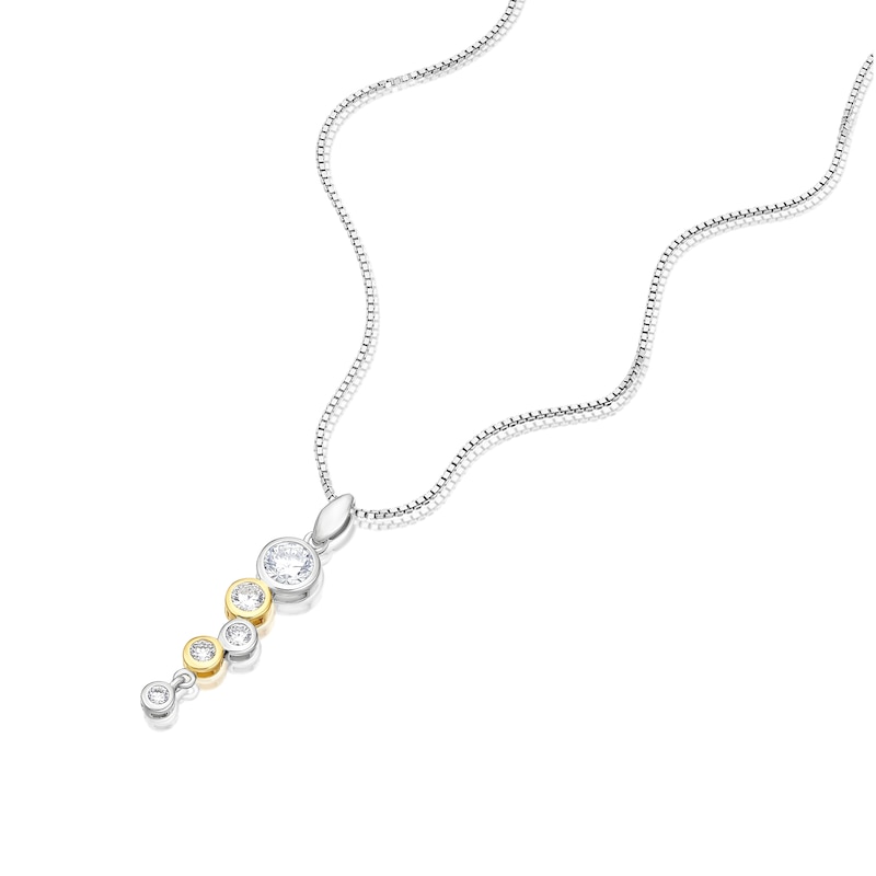 Main Image 2 of Sterling Silver & Gold Tone Round Bezel Set Cubic Zirconia Pendant Necklace