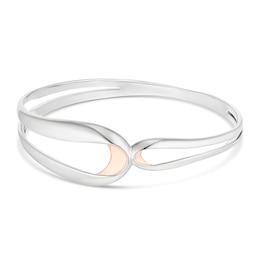 Sterling Silver & Rose Gold Tone Folded Twist Bangle