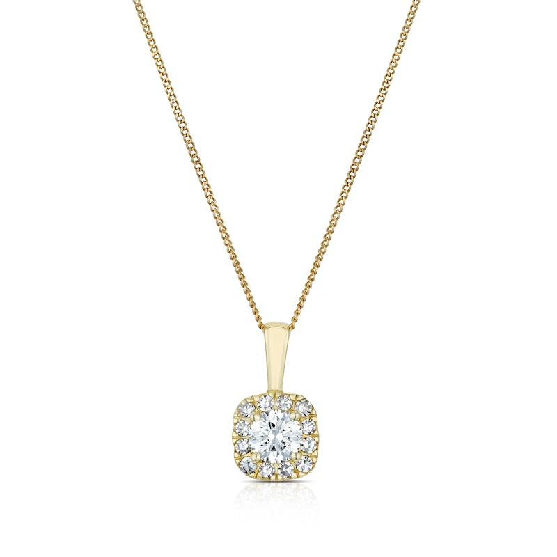 Main Image 1 of 9ct Yellow Gold 0.25ct Lab Grown Diamond Cushion Halo Pendant Necklace