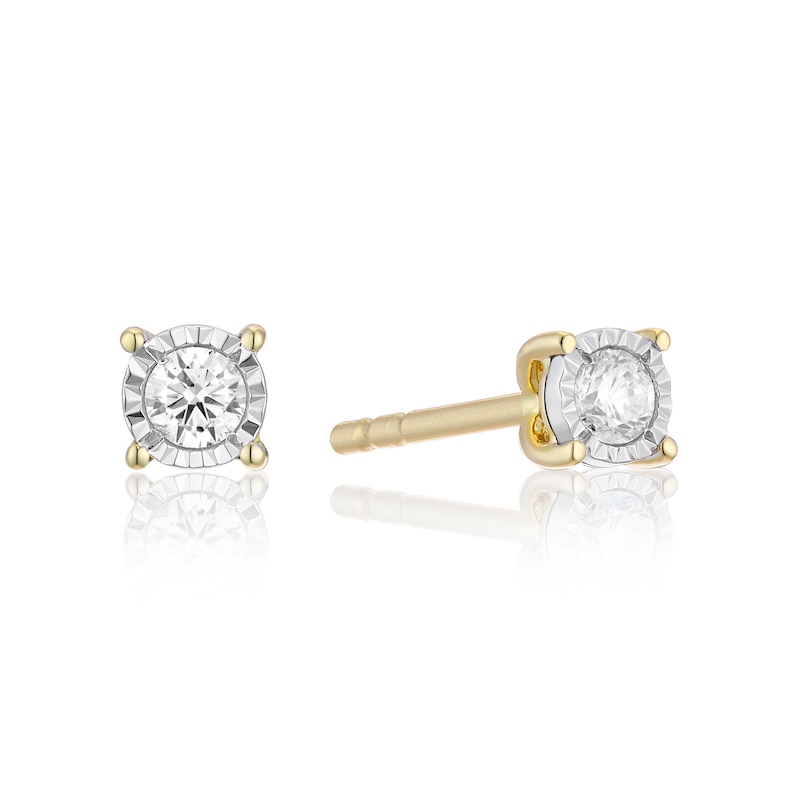 Main Image 1 of 9ct Yellow Gold 0.10ct Diamond Illusion Set Solitaire Stud Earrings