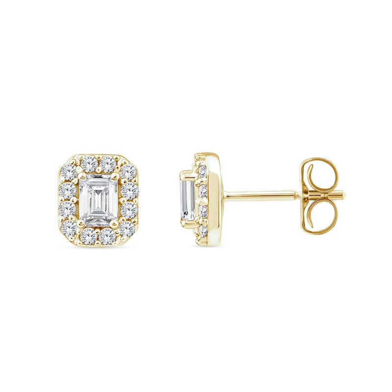 Main Image 1 of 9ct Yellow Gold 0.40ct Lab Grown Diamond Emerald Earrings