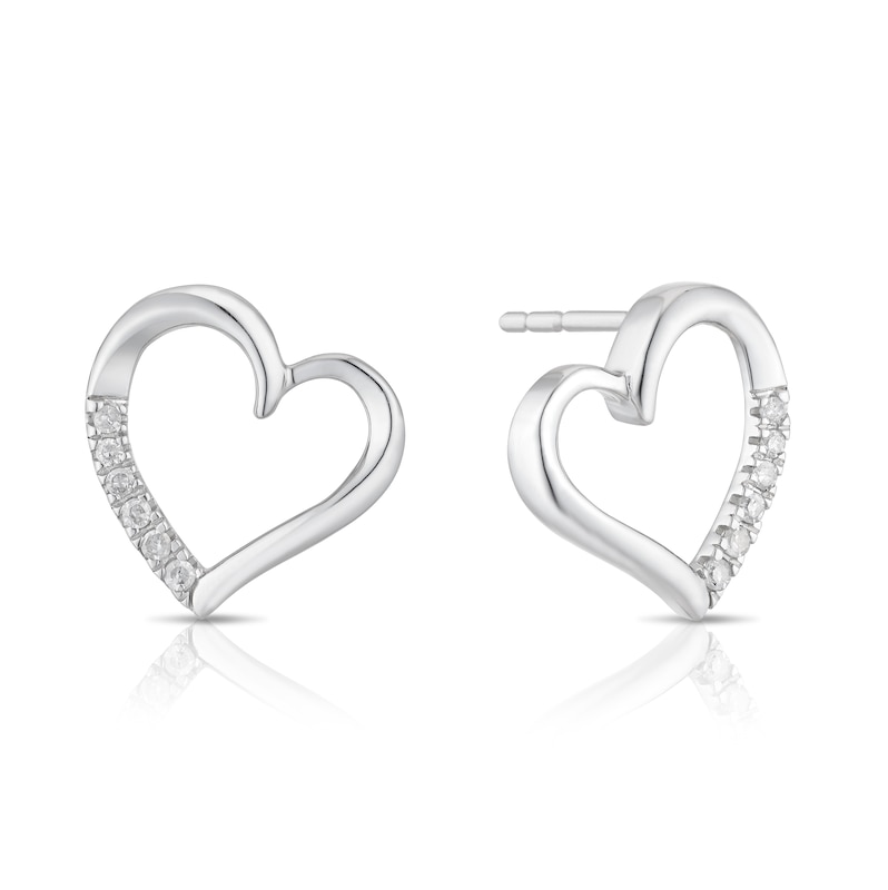 Main Image 1 of Sterling Silver Diamond Heart Stud Earrings