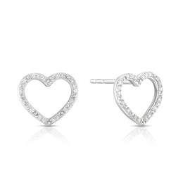 9ct White Gold Diamond Heart Stud Earrings