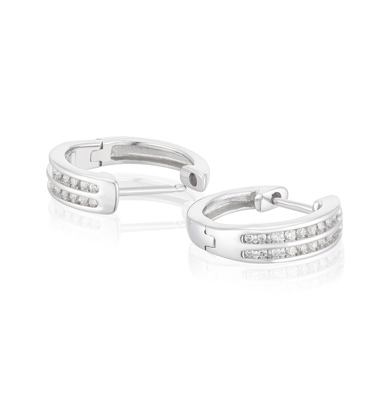 Main Image 2 of 9ct White Gold 0.10ct Diamond Double Row Hoop Earrings