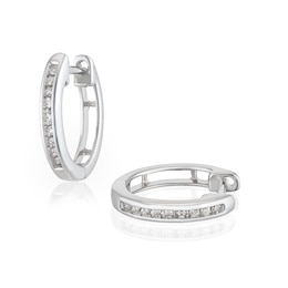 9ct White Gold Diamond Channel Set Hoop Earrings