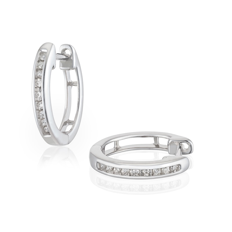 Main Image 1 of 9ct White Gold Diamond Channel Set Hoop Earrings