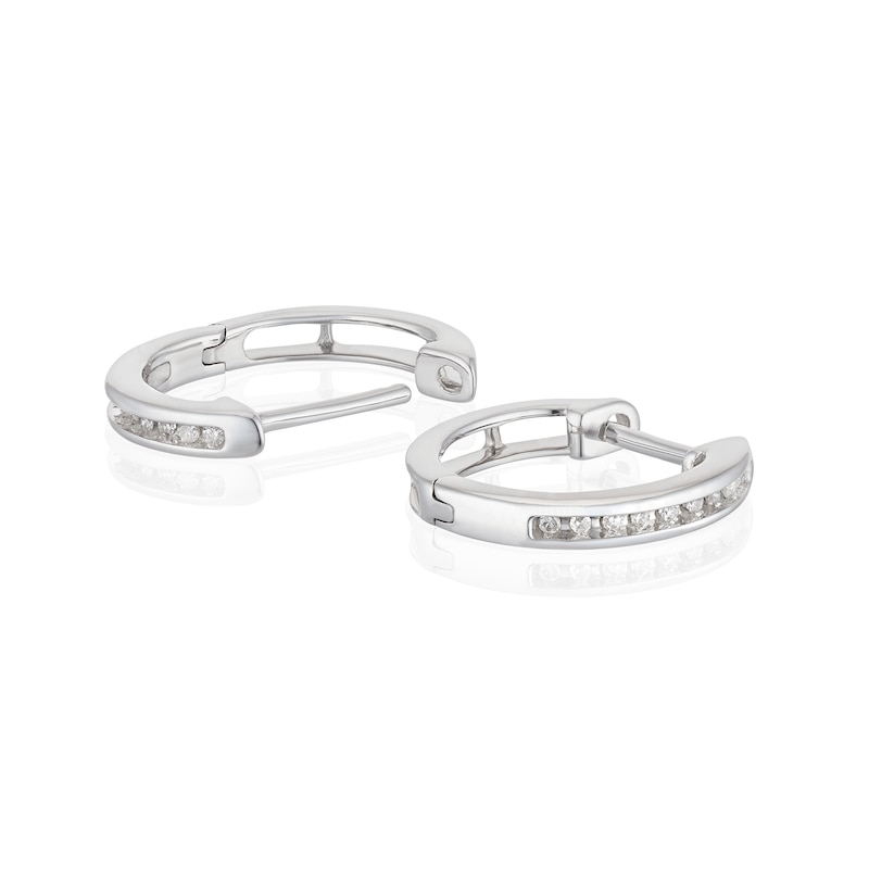 Main Image 2 of 9ct White Gold Diamond Channel Set Hoop Earrings