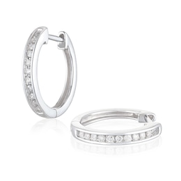 9ct White Gold 0.15ct Diamond Channel Set Hoop Earrings