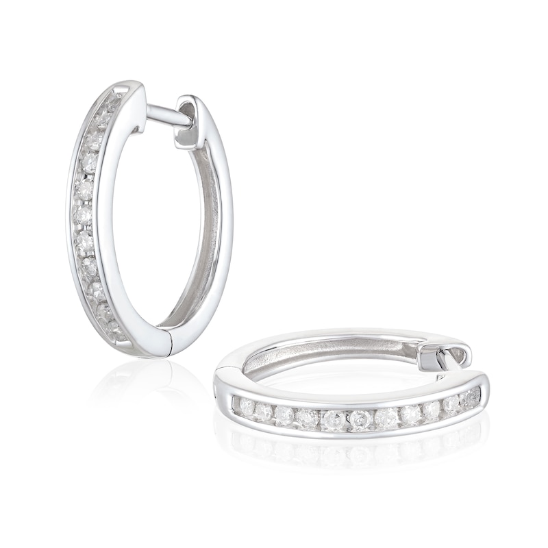 Main Image 1 of 9ct White Gold 0.15ct Diamond Channel Set Hoop Earrings