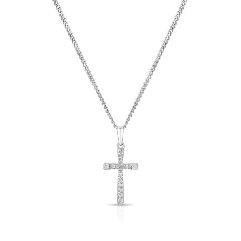 Main Image 1 of Sterling Silver Diamond Cross Pendant Necklace