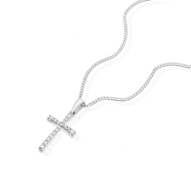 Main Image 2 of Sterling Silver Diamond Cross Pendant Necklace